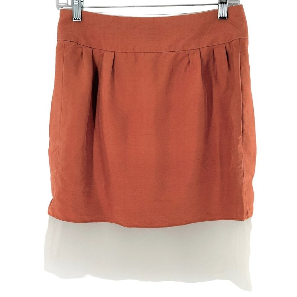 Chloe Pompei Terracotta Orange Silk Sheer Hem Skirt Size 34/2